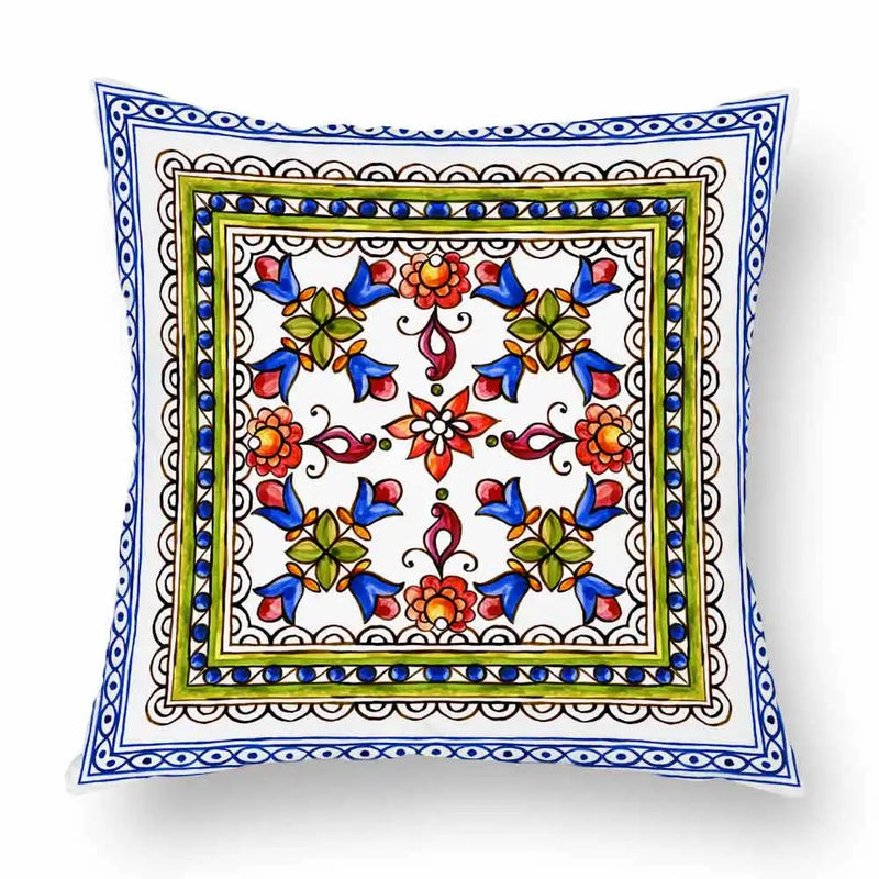Axyaa Watercolor Geometric Flowers Polyester Cushion Cover Sofa Throw Pillow Cover