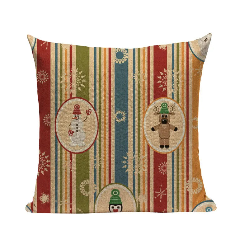 Axyaa Merry Christmas Decor Pillow Cover Set 45x45cm Linen Noel Cushion Cases