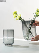 Axyaa Striped Glass Vase for Modern Flower Arrangement and Home Decor