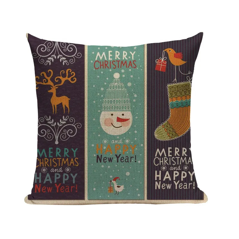 Axyaa Merry Christmas Decor Pillow Cover Set 45x45cm Linen Noel Cushion Cases