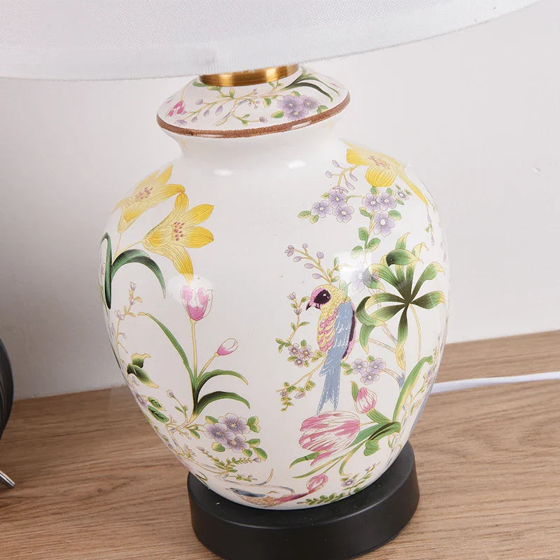 Axyaa Chinese Ceramic Bird & Flower Table Lamp