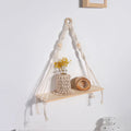 Axyaa Macrame Wood Wall Shelf: Boho Home Decor for Bedroom, Living Room, Nursery