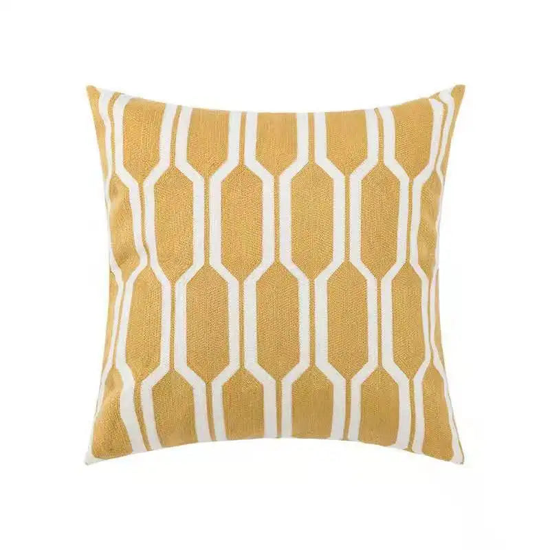 Daisy Floral Geometric Embroidery Pillow Cover 45x45cm Yellow Blue Soft Cozy
