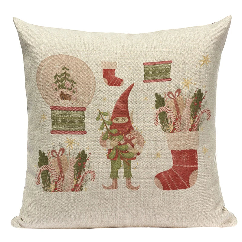 Axyaa Christmas Deer Snowman Cartoon Cushion Cover - Festive Decor Pillowcase