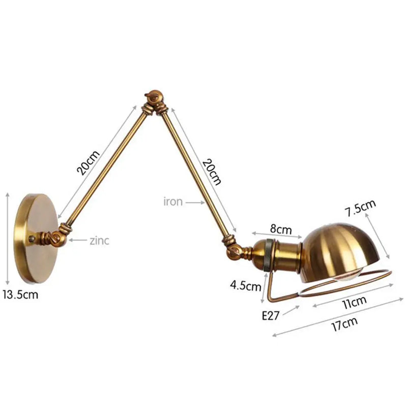 Axyaa Vintage Iron Art Deco Wall Sconces Double Long-Arm Robotic Arm Wall Lamp