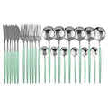 Axyaa 24-Piece Stainless Steel Cutlery Set for 6 - Black Gold Silverware