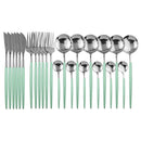 Axyaa 24-Piece Stainless Steel Cutlery Set for 6 - Black Gold Silverware
