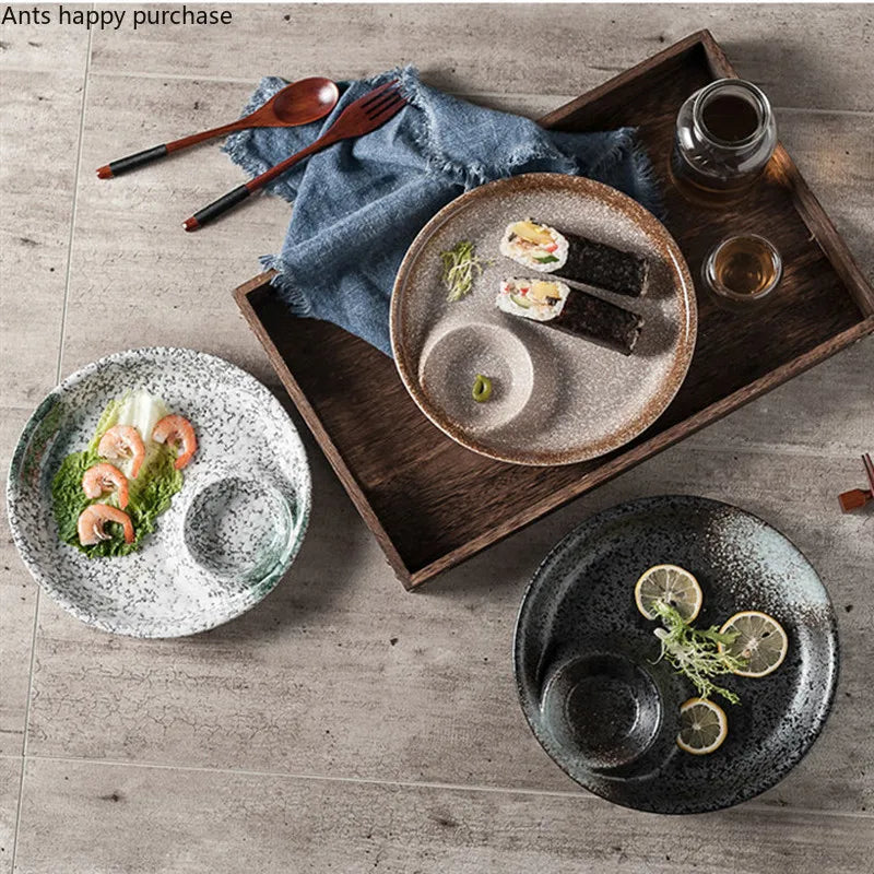 Axya Ceramic Dumpling Plate with Sauce Compartment - Restaurant Quality