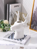 Axyaa Deer Head Ceramic Vase: Animal Head Simulation, Home Decor Craft, Flower Arrangement