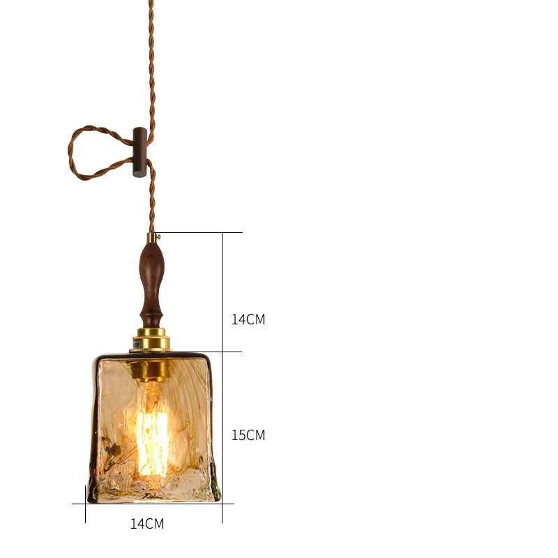 Axyaa Wood Copper Pendant Lights Glass Japanese Style Edison Hanging Lamp