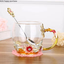 Axya Colorful Flower Glass Teacup with Lid, Spoon, Handgrip