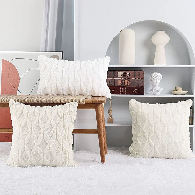 Geometric Plush Pillow Cover for Sofa, Nordic Home Decor by Axyaa