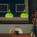 Axyaa Green Glass LED Pendant Light with Wood Handle - Modern Nordic Style