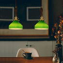 Axyaa Green Glass LED Pendant Light with Wood Hangle & Copper Socket