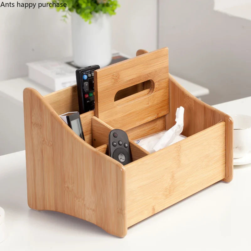 Axya Bamboo Remote Control & Tissue Box Organizer