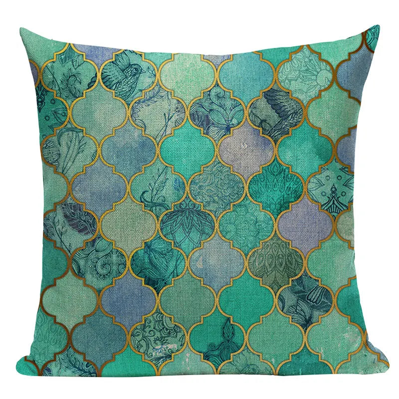 Axyaa Geometric Cushion Cover: Green Pink Diamond Design for Home, Bedroom, and Car
