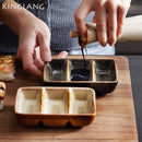 Axya Ceramic Japanese Sushi Sauce Dish Set with Three Grids and Rectangular Shape