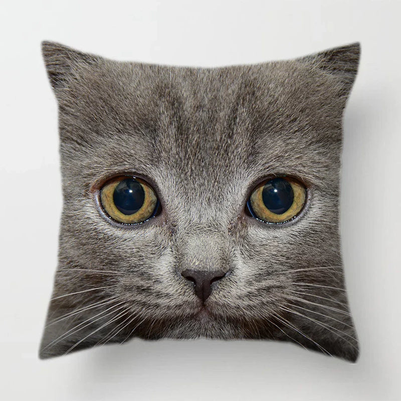 Axyaa Cat Face Print Throw Pillow Cover for Home Sofa Decor