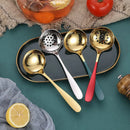 Axyaa Stainless Steel Soup Spoon with Long Handle and Colander - Golden