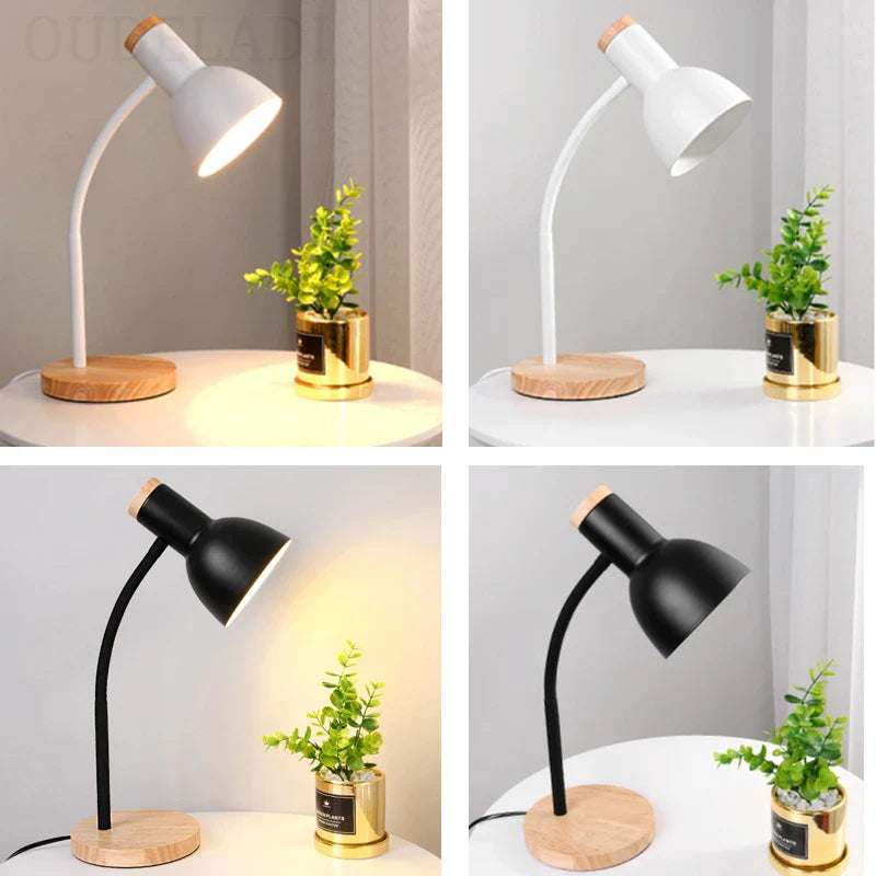 Axya Solid Wood LED Desk Lamp: Modern Nordic Reading Light for Study, Bedroom, and Bedside