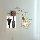 Axyaa Vintage Copper Wall Lamp with Wood Base and Pull Chain - Bedroom Bathroom Lighting