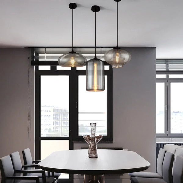 Axyaa Retro Gray Glass Industrial Pendant Light for Dining, Bar, and Stairs E27
