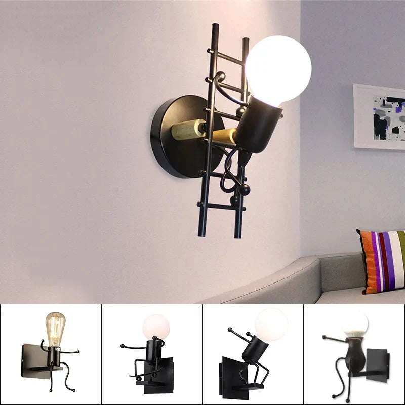 Axyaa Cartoon Doll Wall Sconce: Modern Iron Art Light for Living Kids Room