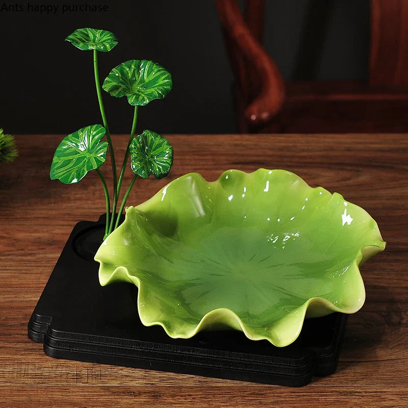 Lotus Leaf Ceramic Plate Set by Axya: Stylish Fruit Snack Dinner Salad Bowl tray Ornaments