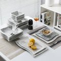 Axyaa Flora 26-Piece Marble Gray Porcelain Tableware Set for 6