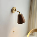 Axyaa Adjustable Wooden Wall Lamp with Copper Arm, Modern LED Wall Sconce