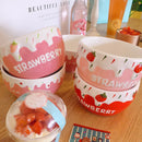 Axyaa Strawberry Milk Ceramic Bowls: Cute Large Salad & Breakfast Cup, Gift for Girls