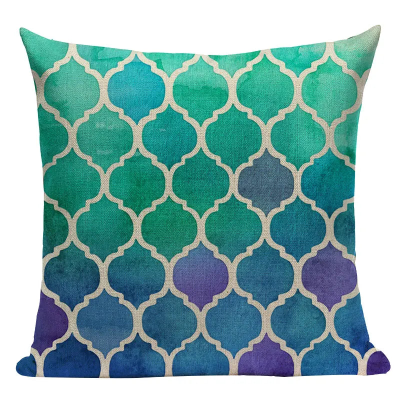 Axyaa Geometric Cushion Cover: Green Pink Diamond Design for Home, Bedroom, and Car