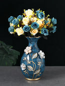 Axyaa Ceramic Vase with 3D Dried Flowers Arrangement - Home Decor Living Room Ornaments