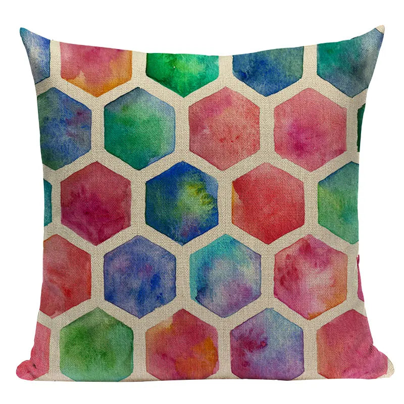Axyaa Geometric Cushion Cover: Green Pink Diamond Design for Home, Bedroom, and Car