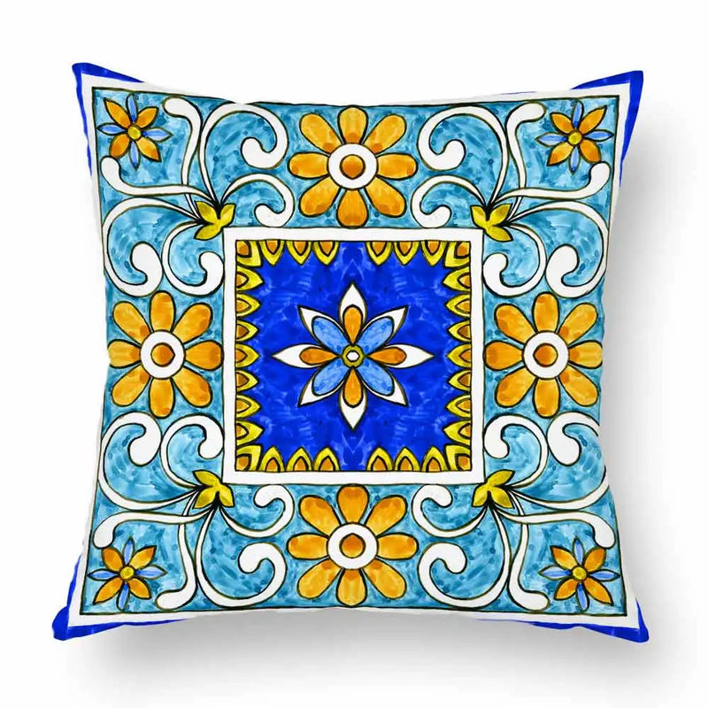 Axyaa Watercolor Geometric Flowers Polyester Cushion Cover Sofa Throw Pillow Cover