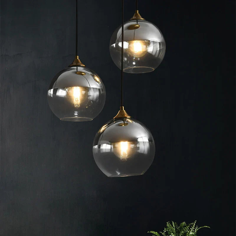 Axyaa Glass Ball Pendant Lights: Modern Nordic Design in Gold, Silver, Gray, Amber