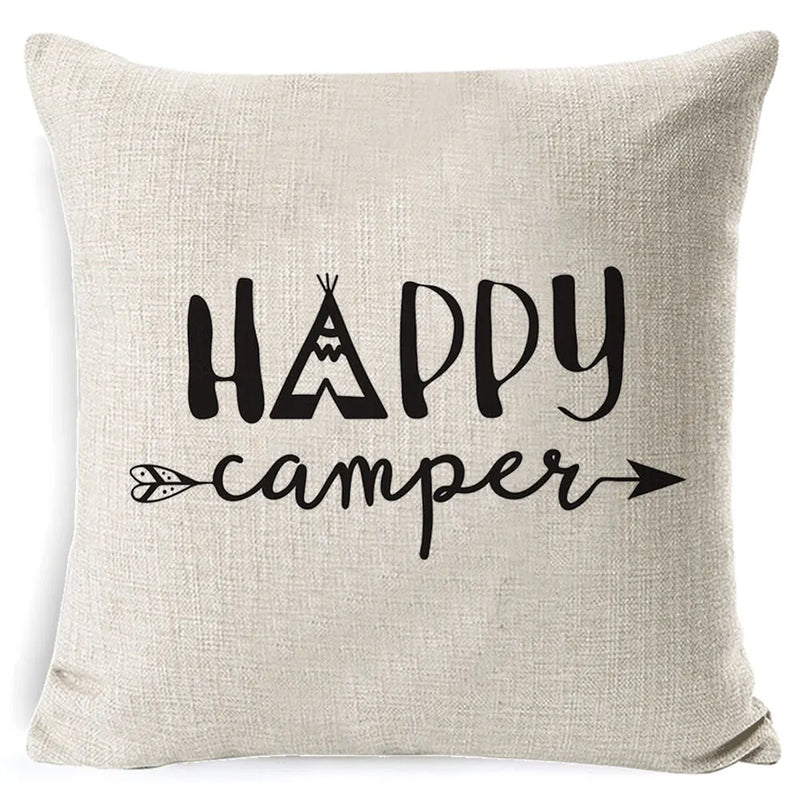 Axyaa Best Memories Happy Camper Cushion Cover - Bedroom Sofa Home Decor