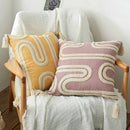 Axyaa Embroidered Cotton Linen Cushion Cover, 45x45cm, Yellow Beige Pink, Home Decor