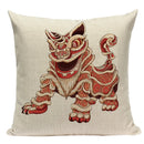 Axyaa Cartoon Tiger Lion Dance Pillow Case Cover for Bed Sofa Decoration