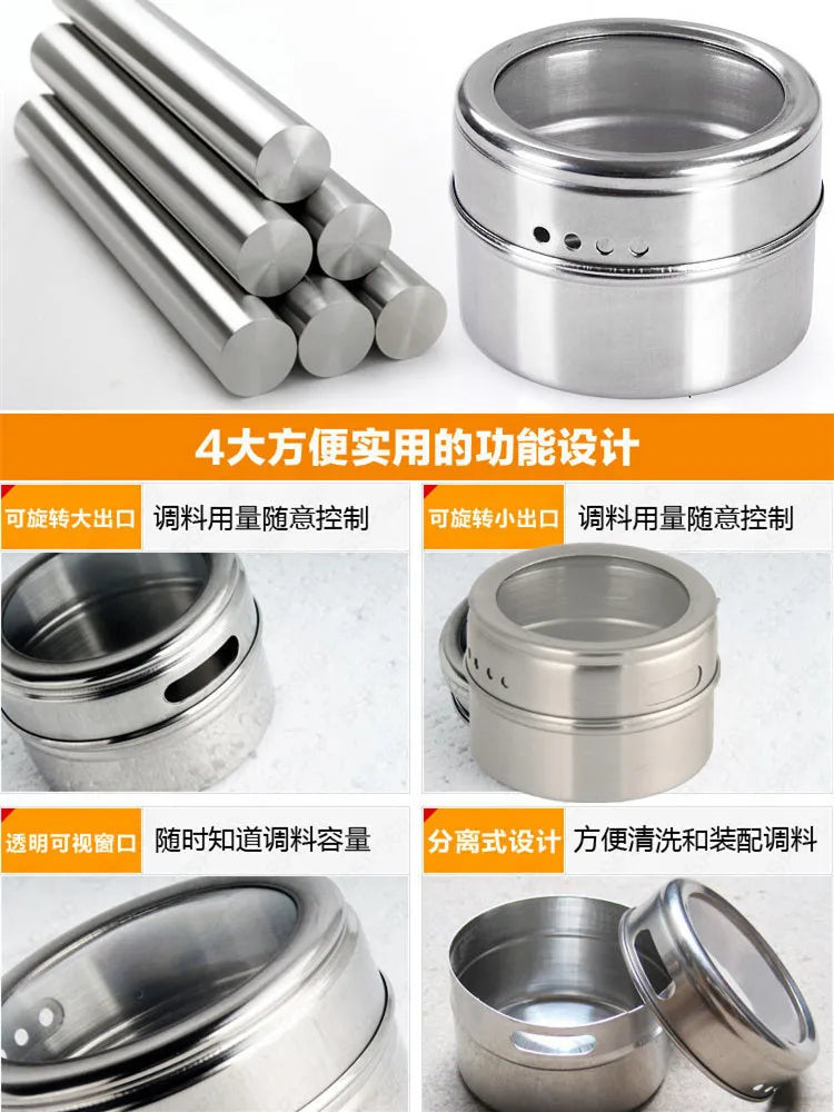 Axya Stainless Steel Spice Jar Set with Wall-Mounted Storage and Stickers