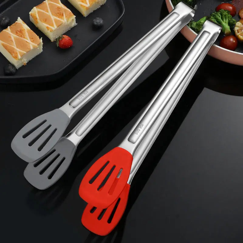 Axyaa Stainless Steel Kitchen Bread Tongs with No-Slip Handle