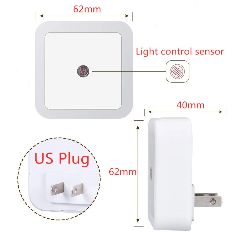 Axya LED Square Night Light Sensor Control for Bedroom Living Room EU/US Plug