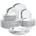 Axyaa 18/36-Piece Black Line Ceramic Tableware Set with Dinner, Dessert, and Soup Plates