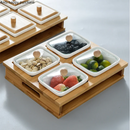 Axya Ceramic Snacks Plate Set with Wood Cover and Glass Cover
