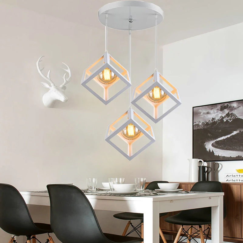 Axyaa Geometric Cube Pendant Lights - 3 in 1 Metal Ceiling Lighting