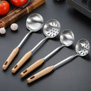 Axyaa Stainless Steel Wooden Handle Soup Spoon Colander - Large Kitchen Utensil