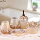 Axya Floral Bathroom Set: Soap Dispenser, Cup, Toothbrush Holder, Toilet Brush
