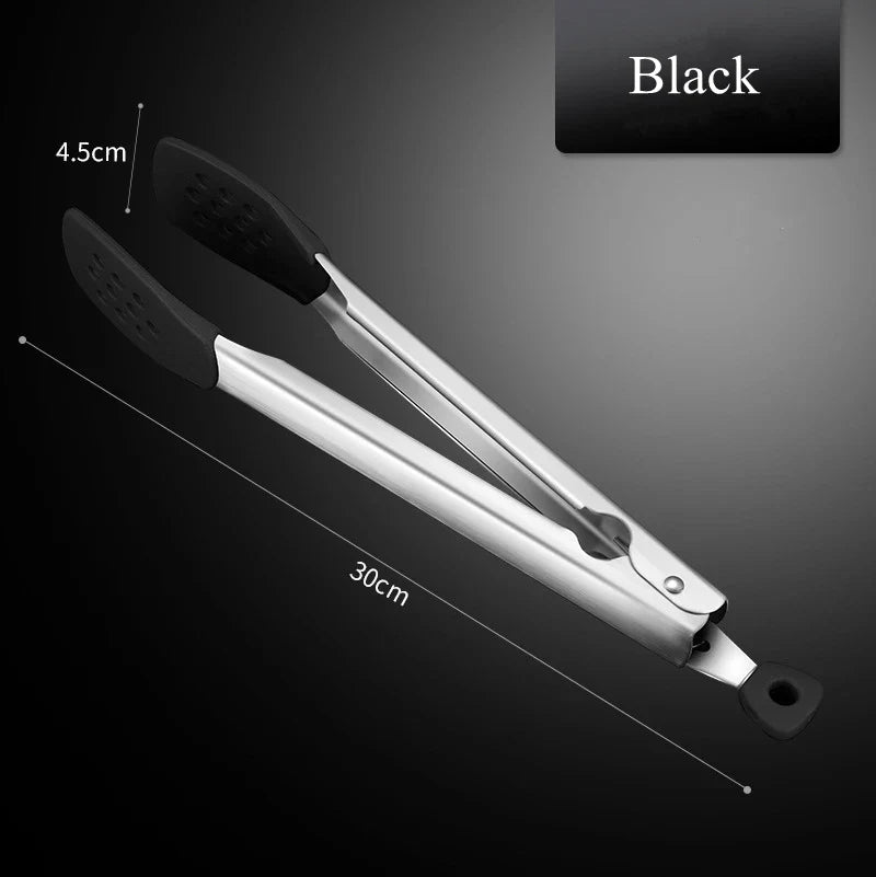 Axyaa Silicone Head Stainless Steel BBQ Grilling Tongs, Non-Stick Food Clamp