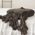 Axyaa Ivory Pink Knit Throw Blanket with Tassels