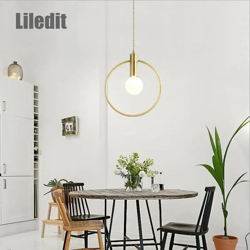 Axyaa Ring Iron Pendant Light: Modern LED Hanging Lamp for Minimalist Home Decor